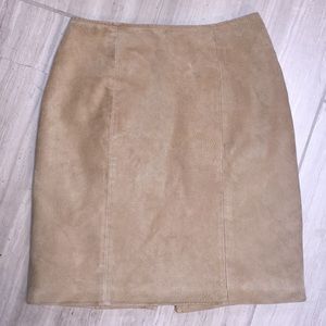 Vintage 1980’s 80s 90s Cowhide Suede Leather Tan Pencil Mini Skirt